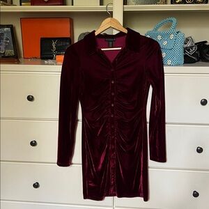 Velvet Revolve House of Harlow  Ruched Button-Front Dress - Burgundy XS mini